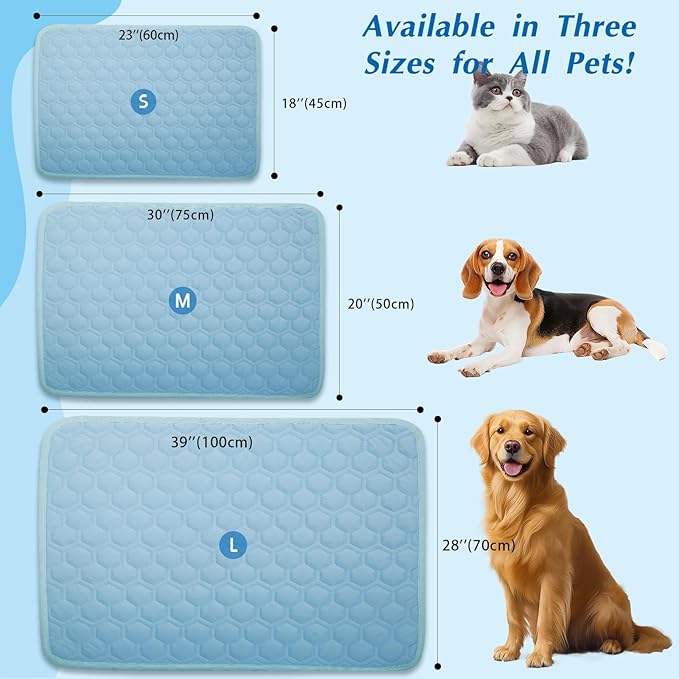 Cooling Mat for Large Dogs, Thick Breathable Dog Cooling Mat Q-MAX>0.45, Cooling Bed Chill Cool Fiber & Non-Slip Bottom Cold Crate Pad Kennel Bed for Dog Puppy and Cat, Non-Toxic, Foldable & Washable