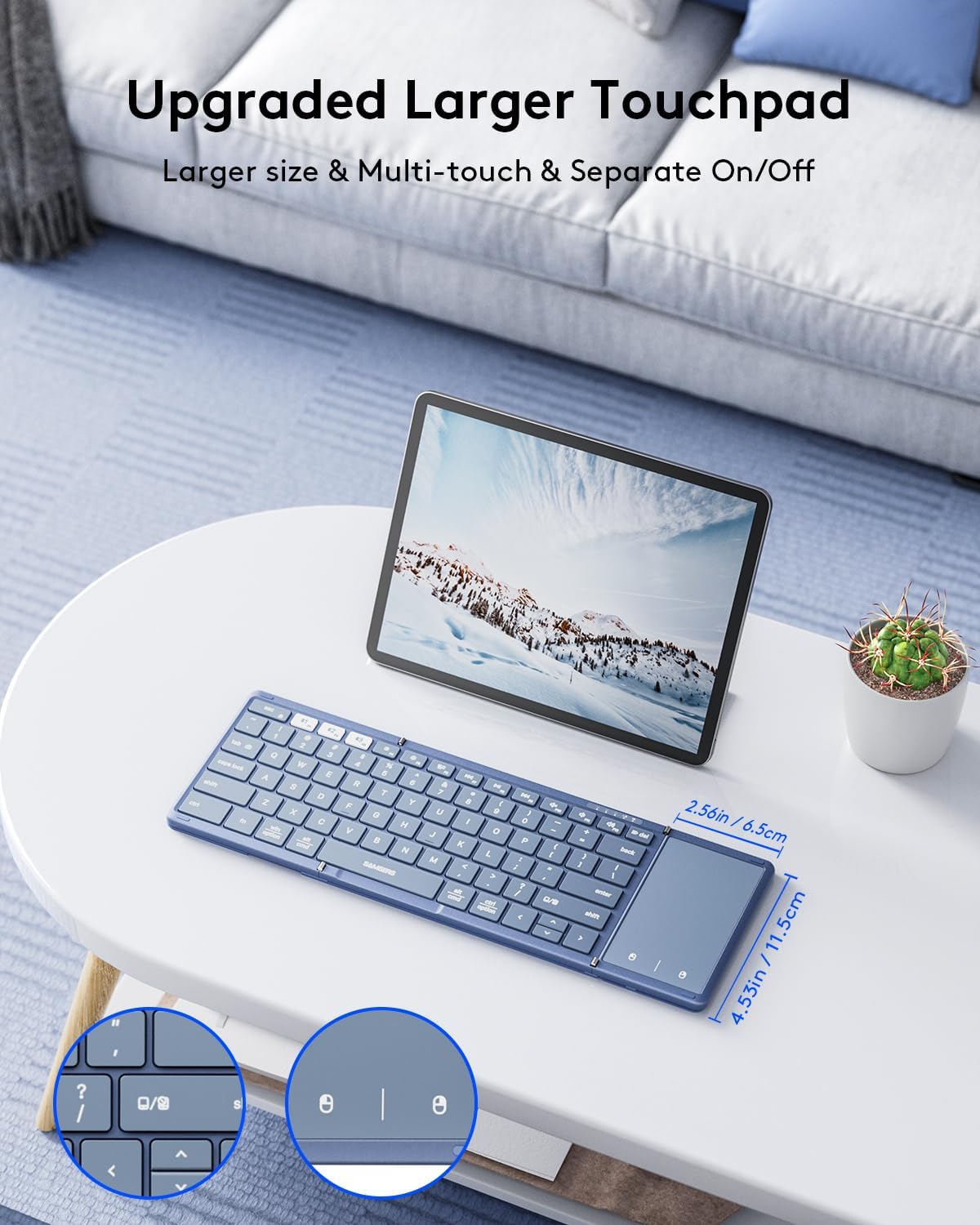 Samsers Full-Size Foldable Bluetooth Keyboard with Large Touchpad, Blue