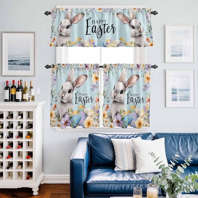 Happy Easter Kitchen Curtains Set 3 Piece