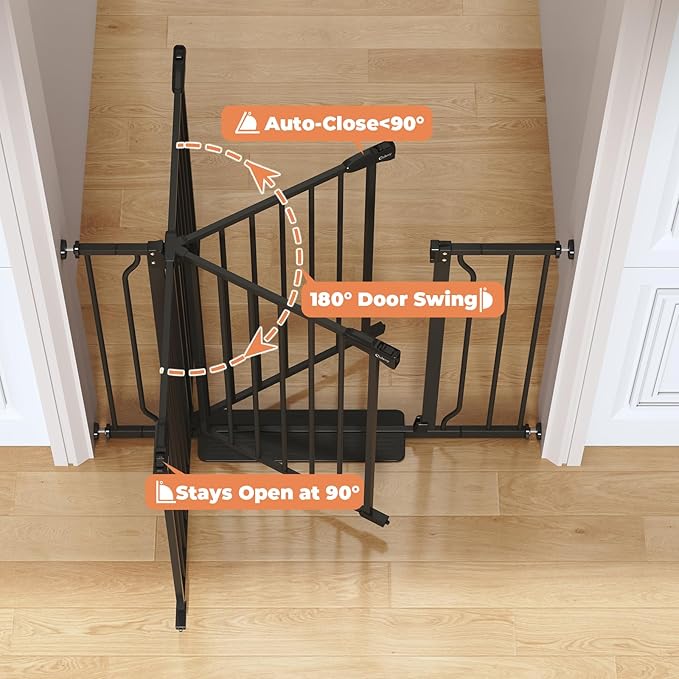 29"-45" Baby Gate for Stairs, Auto Close Stroller Friendly Dog Gate Indoor for Doorways, Pressure Mounted Baby Gate, Easy Walk Through Gate for Children & Pets, Black