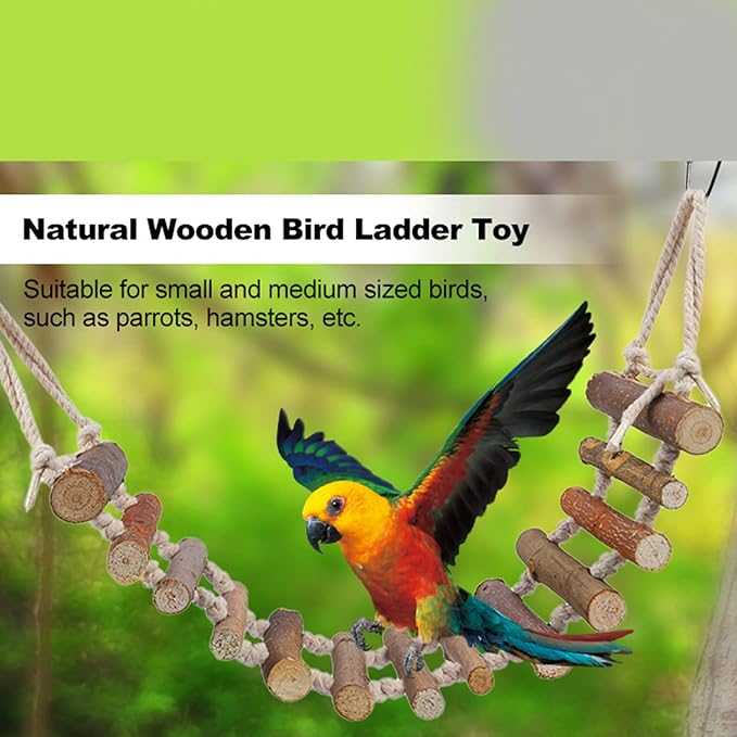 Bird Ladder, Rope Bridge, Rope Ladder, Wood Ladders Swing Toy, Pet Chewing Toys, for Pet Bird, Hamster, Parrots, 24 X 3.9 Inch