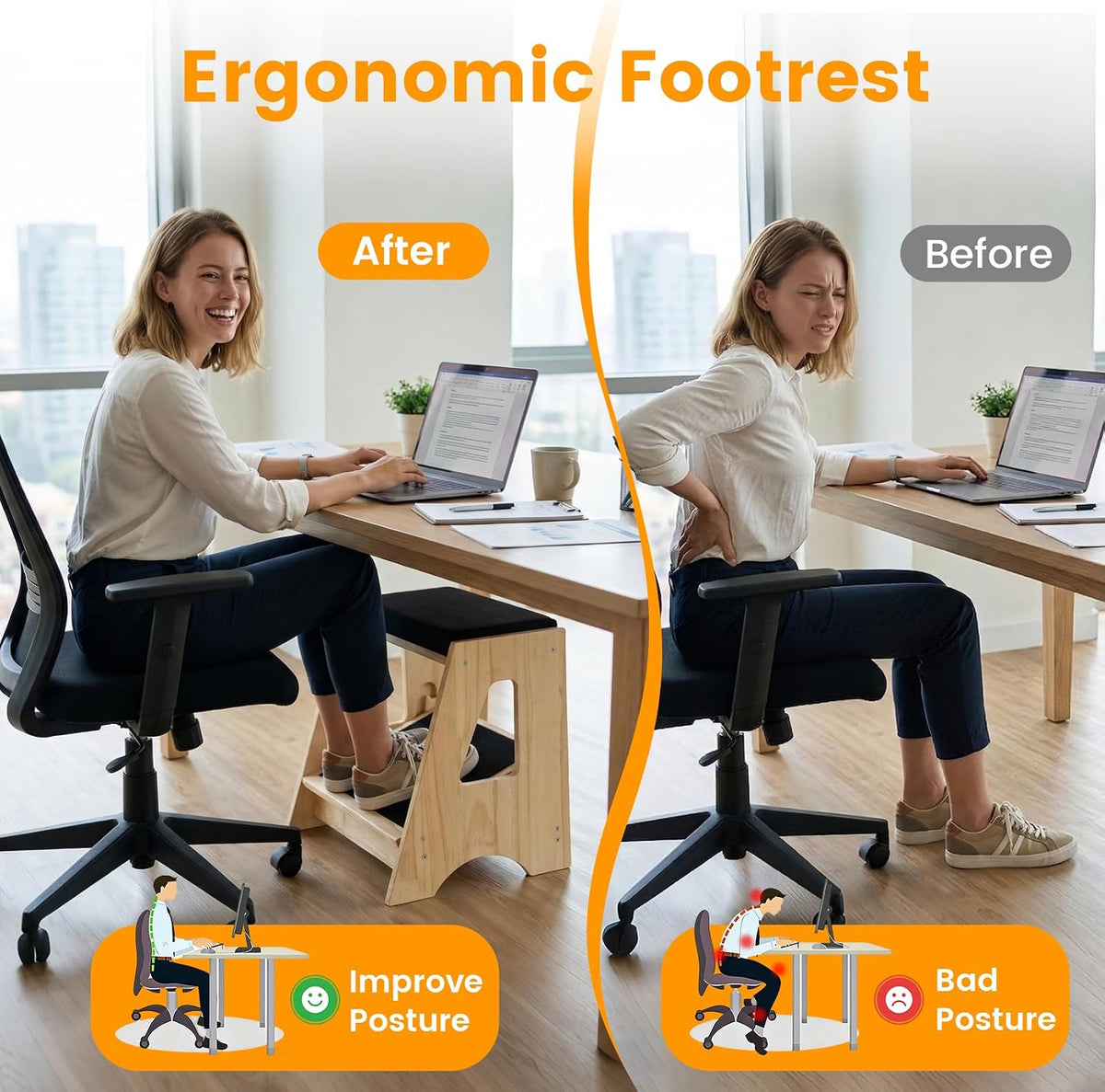 Double Step Footrest Under Desk,4 Adjustable Heights with Adjustment Stem