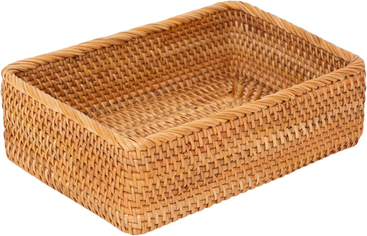 Rattan Storage Basket, Rectangular Desktop Organizer for Home