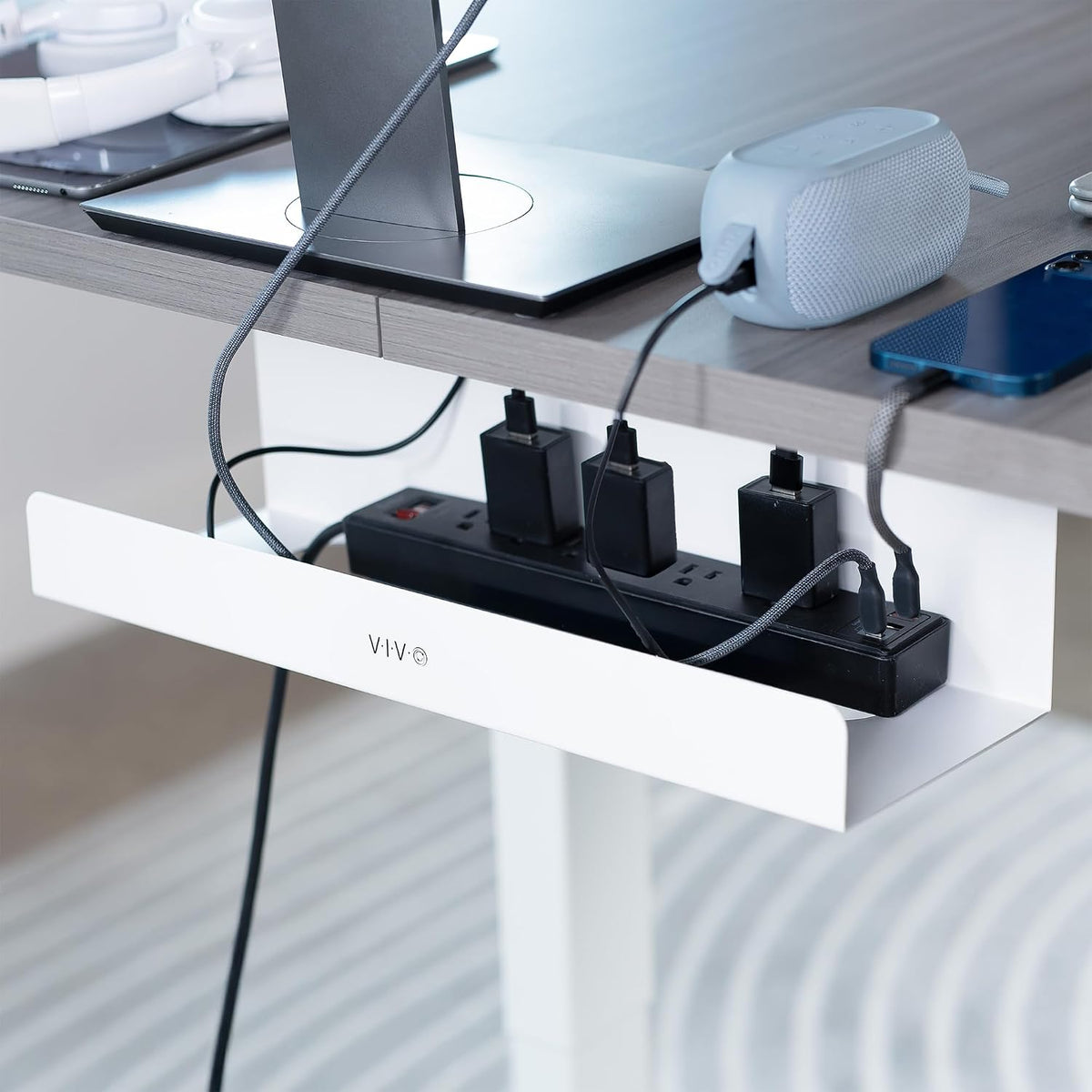 VIVO White 17 inch Extra Deep Cable Management Tray, DESK-AC16-1CW
