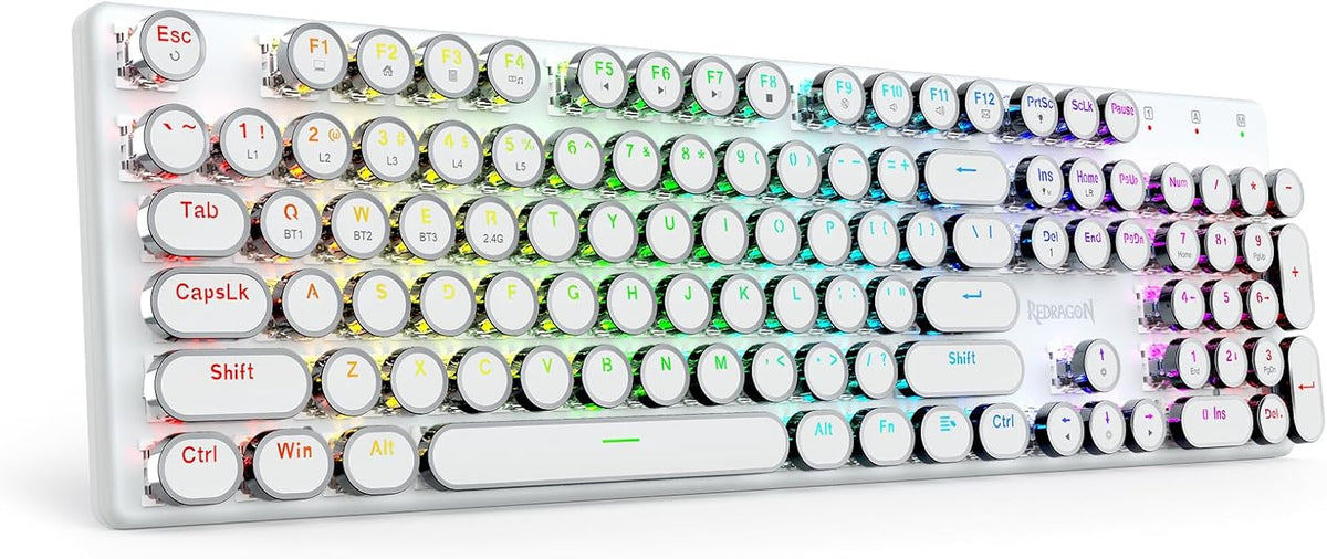 Redragon K710 Wireless Typewriter Mechanical Gaming Keyboard, White