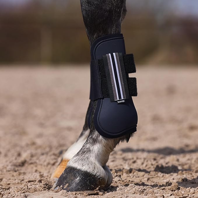 HORZE Adepto Open Front Tendon Boots | Durable Shell with Neoprene Lining - Dark Navy - Pony