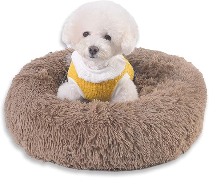 Warming Round Dog Bed for Small, Medium and Large Dogs & Cats, Short & Long Plush Pet Bed, Luxurious Faux Fur Donut Cuddler, Bolster Pet Bed & Sofa, Machine Washable 60CM 24Inch