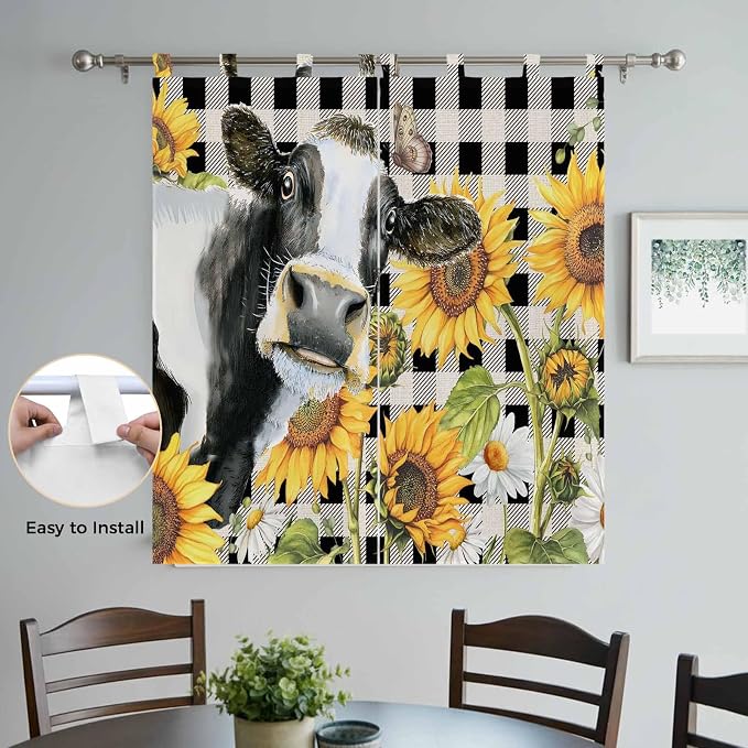 Retro Sunflowers Bedroom Curtains 72 Inch Length, Window Curtains Tab Top