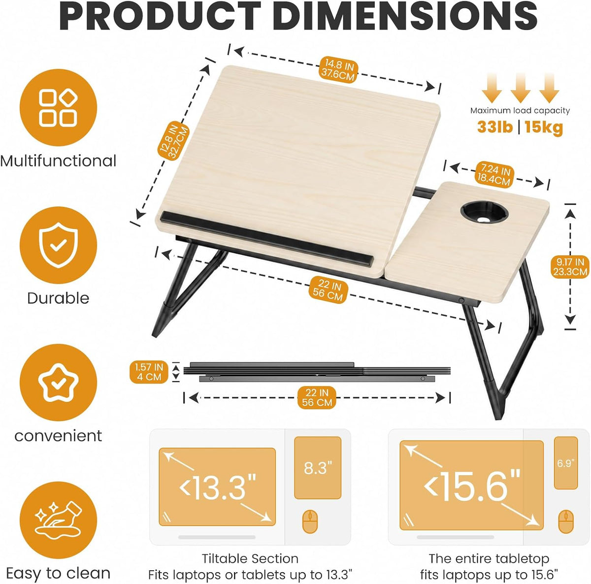 Laptop Bed Desk, 5-Angle Adjustable Bed Laptop Table with Cup Holder