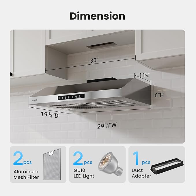30 Inch Under Cabinet Range Hood, 900CFM Fast Venting Ducted, Kitchen Hood