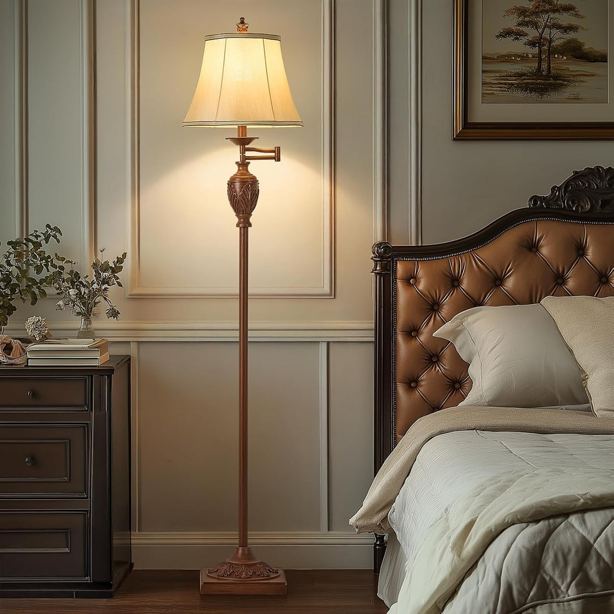AIDENOEY Traditional Floor Lamp with 350° Swing Arm,Including Bulb,Walnut