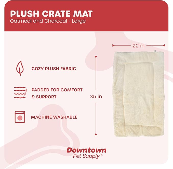 Downtown Pet Supply - Comfort Dog Crate Mat - Soft Fleece Nap Mat - Machine Washable - Oatmeal/Charcoal - 35 in x 22 in - Large