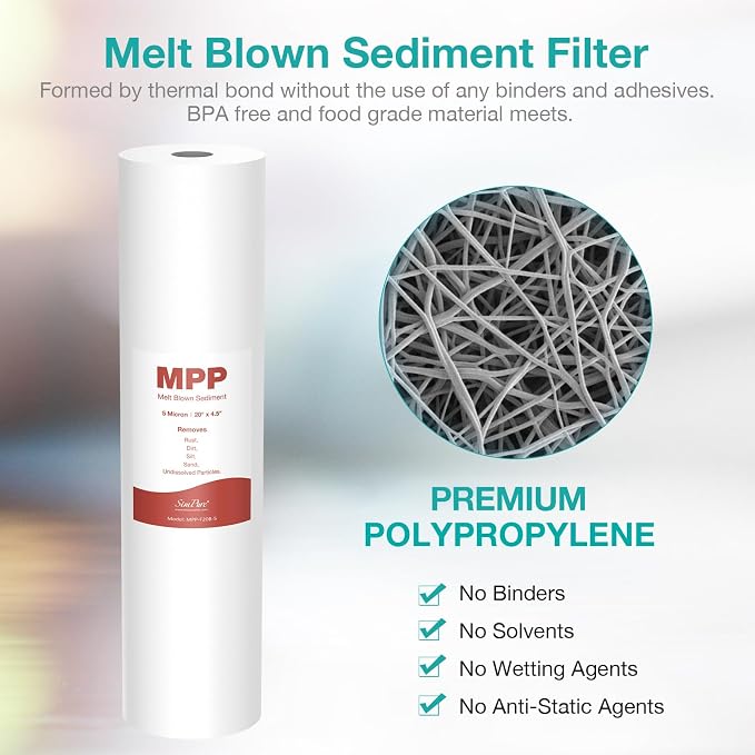 SimPure Sediment Water Filters, 5 Micron 20" x 4.5" Whole House Water Filter