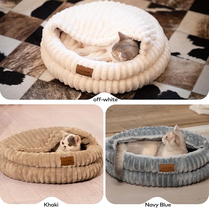 CHEERPALS Cat Bed for Indoor Cats, Washable Round Cat Bed Soft Fluffy Pet Bed for Kitty, Puppy and Small Dog(Khaki)