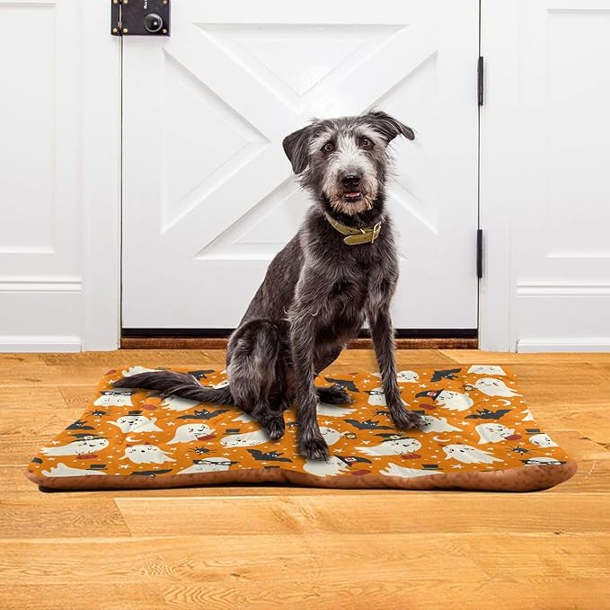 Pet Bed Halloween Ghost Bat Dog Bed Mat Absorbing Non Slip Pad Pet Sleeping Mat for Small, Medium, and Large Dogs Puppy Cat 36 in x 24 in