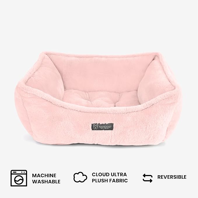 NANDOG Pet Gear Reversible Luxury Microplush Cloud Fabric Collection Ultra Plush Dog & Cat Bed Soft, Warm, Calming Pet Lounger for Small & Medium-Sized Breed - Modern Style Snuggle Couch (Pink)