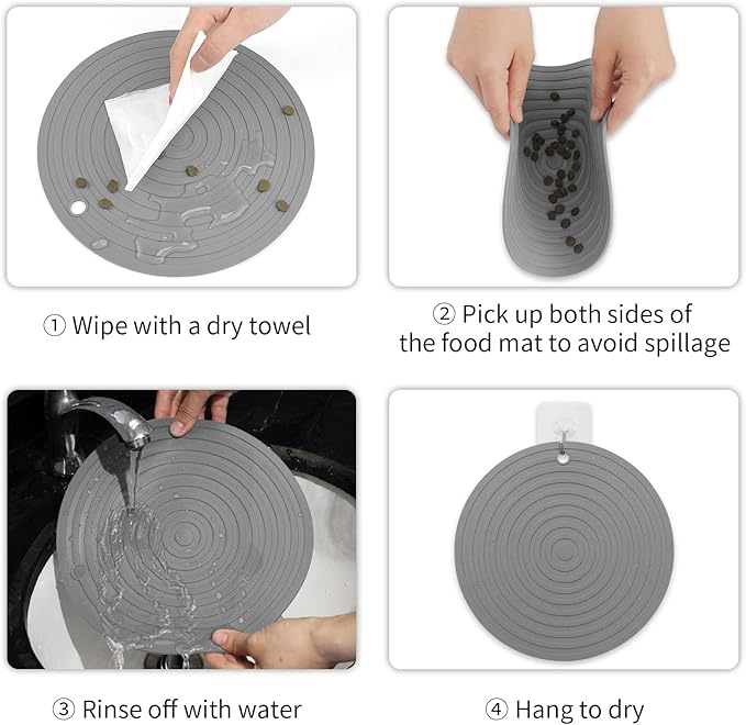 Ptlom 2pcs Pet Placemat for Dogs and Cats, Waterproof Silicone Dog Feeding Bowl Mats for Food and Water, Small Medium Large Pet Mat Prevent Residues from Spilling to Floor, White, 9.5Inch