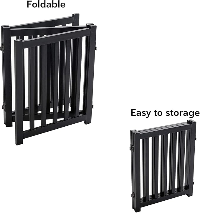 LZRS 3-Panel Wooden Free Standing Foldable Dog Gate Indoor – 24" High,Step-Over Safety Pet Gate for Doorways, Stairs, Hallways, Indoor Dog Barrier for Small to Medium Dogs & Puppies, Black