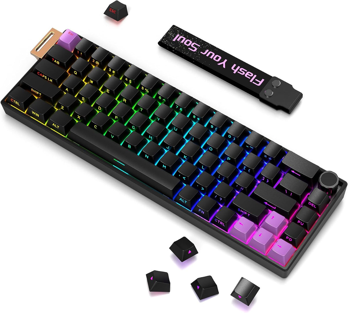 BOYI 66Pro-Flash Aluminum Magnetic Switch Gaming Keyboard,TMR/HE Keyboard Gaming 65% Hall Effect,RGB HotSwap 0.01mm Hyper-Fast 8K Hz Polling Rate,PBT Side Printed Keycaps Mechanical Keyboard with Knob