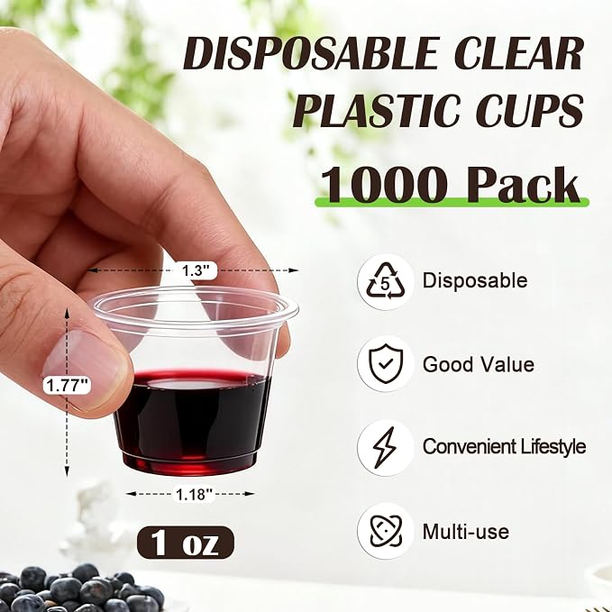 Lamosi 1000 Count 1 oz Plastic Shot Glasses Disposable, Jello Shot Cups |