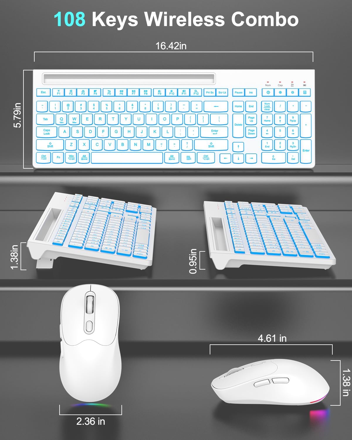Wireless Keyboard and Mouse Combo, 7 Backlit Effects, Light Up Letters