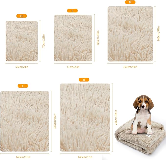 Waterproof Cream Calming Dog Blanket Beige Fluffy Long Faux Fur Pet Throw Blankets for Cats Puppy Couch Sofa Covers Washable Love Bed Cover(Beige,M-57x40in)