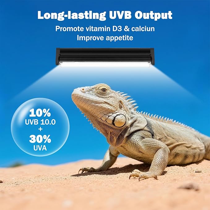 T5 10.0 UVB Reptile Light Fixture, T5 UVA UVB Light Tube Lamp Blub 8W 12" for Bearded Dragon, Tortoise,Desert Lizards,Leopard Gecko,Reptile & Amphibian Lamp