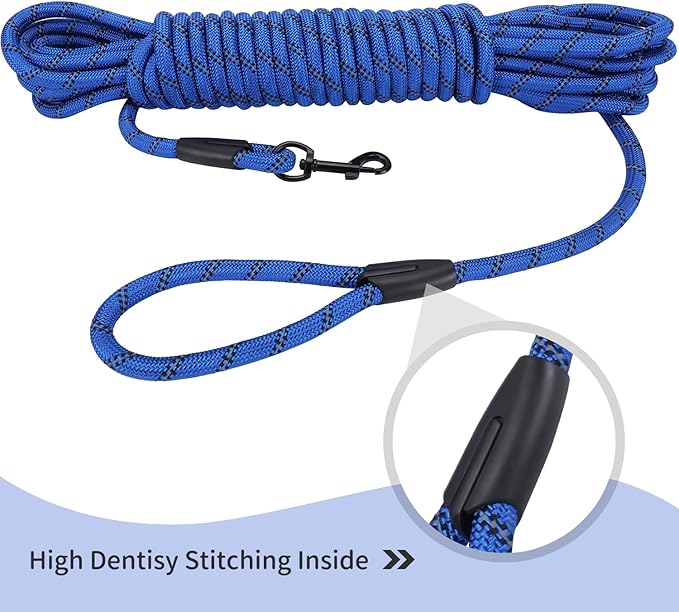 Long Dog Leash for Training 50Ft-Reflective Nylon Rope with Swivel Hook-Recall Agility Lead for Large Small Medium Dogs Outside Walking Hiking-Royal Blue