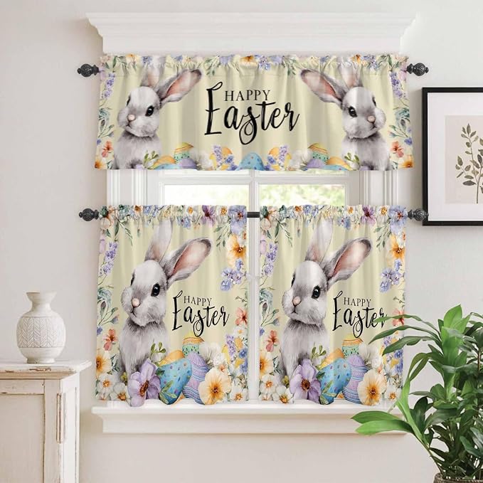Happy Easter Kitchen Curtains Set 3 Piece