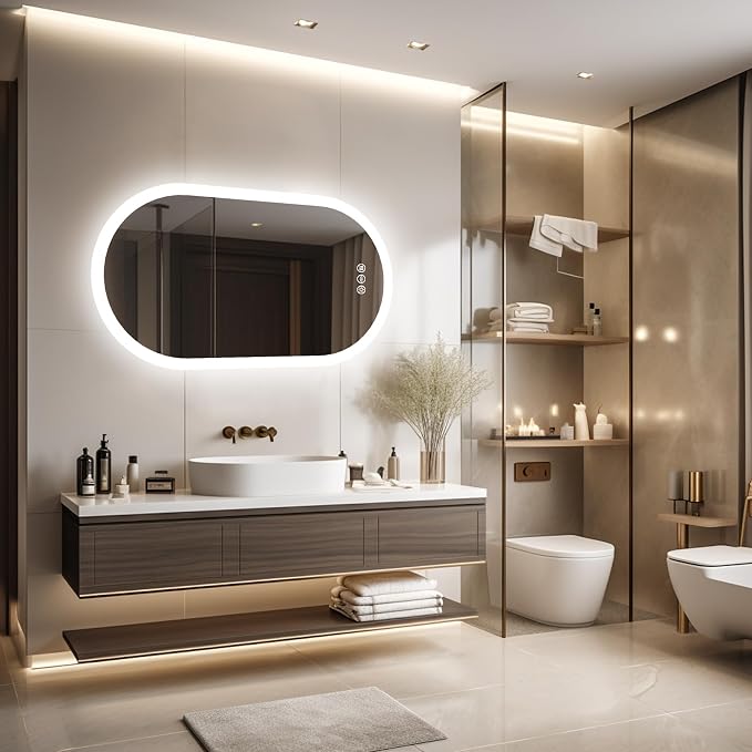 LUVODI Lighted LED Bathroom Mirror: 48x24IN Wall Mounted Dimmable 3 Colors