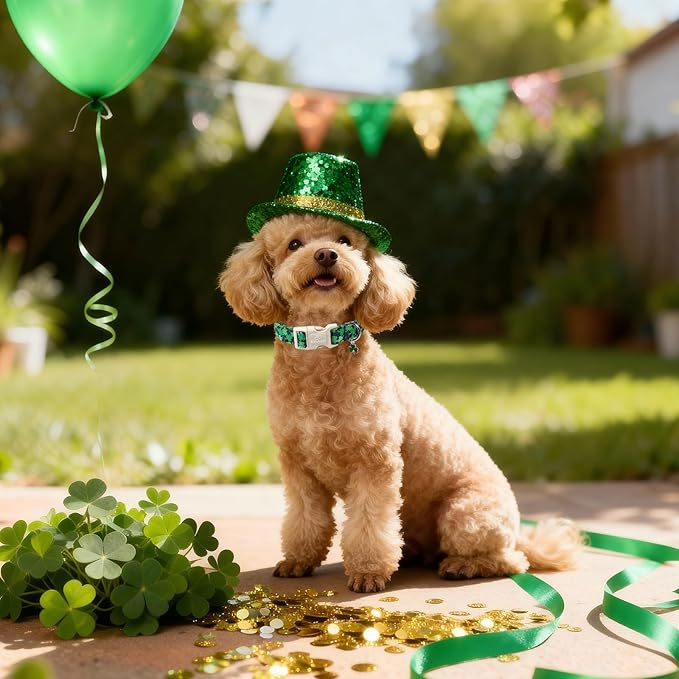 St Patricks Day Dog Collar for Giant Large Dogs - Green Lucky Clover Dog Collars, Lightweight Adjustable Irish Festival Shamrock Dogs Collars with Quick Release Buckle XL