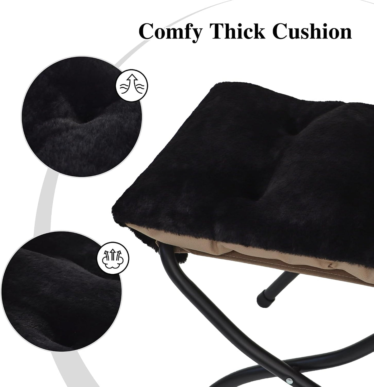 15"(H) Folding Ottoman, Foldable Footrest Stool, Portable Small Foot Stool for Couch, Collapsible Foot Rest Ottoman for Sofa, Accent Padded Ottomans for Living Room, Bedroom, Black