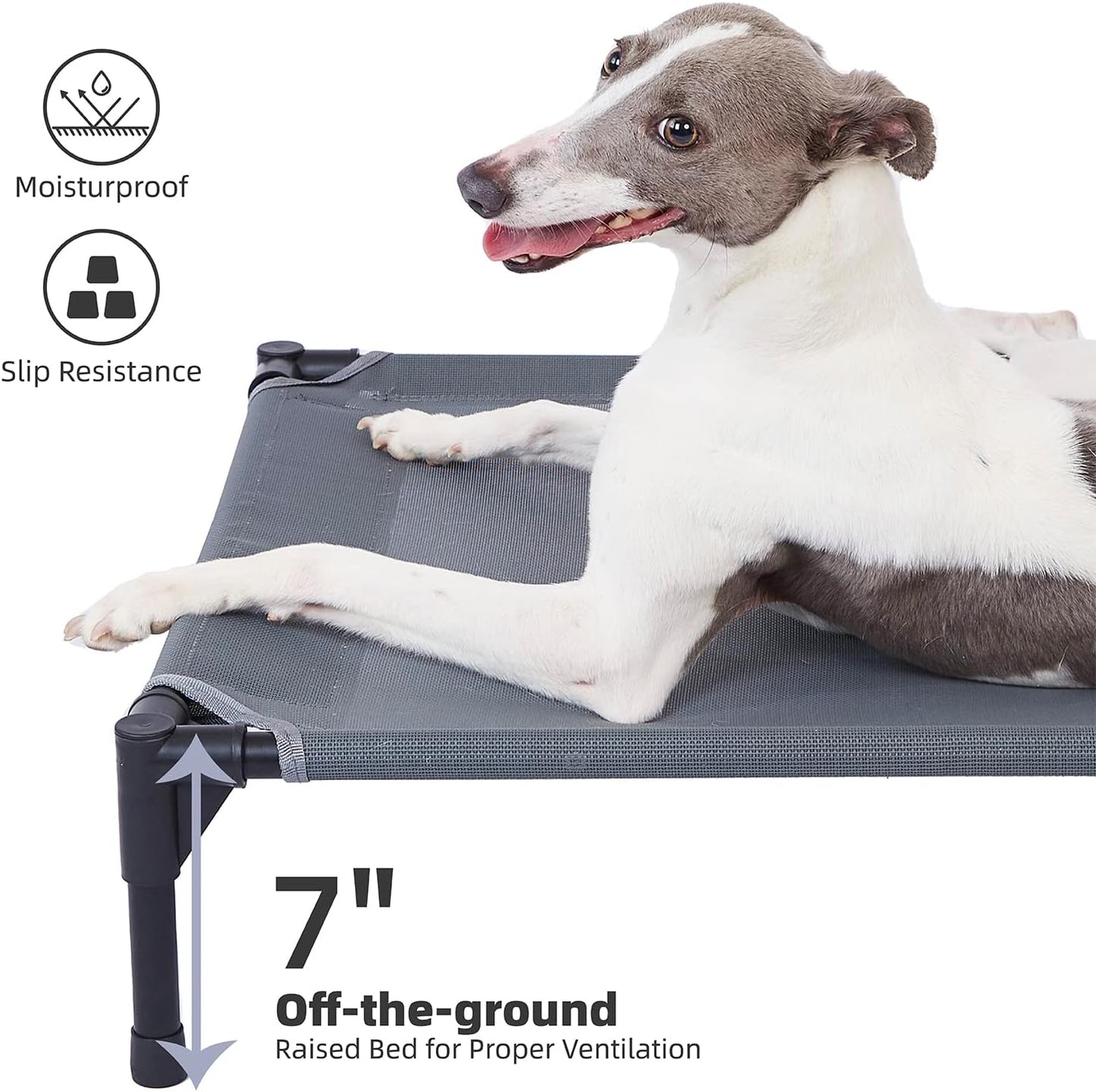 pettycare Elevated Outdoor Dog Bed - Dog Cots for Small Pet, Heavy Duty Raised Cot Waterproof, Cooling Pets Bed with Washable Durable Teslin Mesh and Non Slip Feet, 28 Inches, Grey