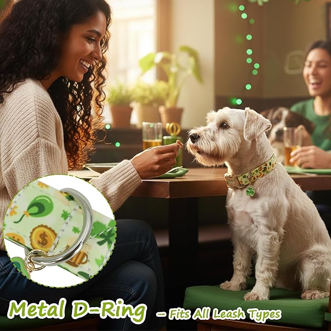 St. Patrick's Day Dog Collar,Light Green Puppy Collar with Lucky Shamrock,Adjustable Spring Cotton Collars Gifts for Small Medium Large Dogs,Dog Accessories L