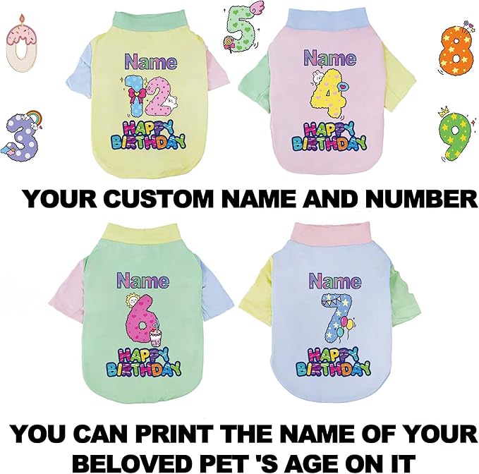Custom Dog Birthday Shirt,Personalized Pet Apparel Print with Name Age Number,Pet Birthday Outfit,Lightweight Breathable Cotton Vest for Small Medium Large Dogs Cat (Dopamine Pink, Medium)