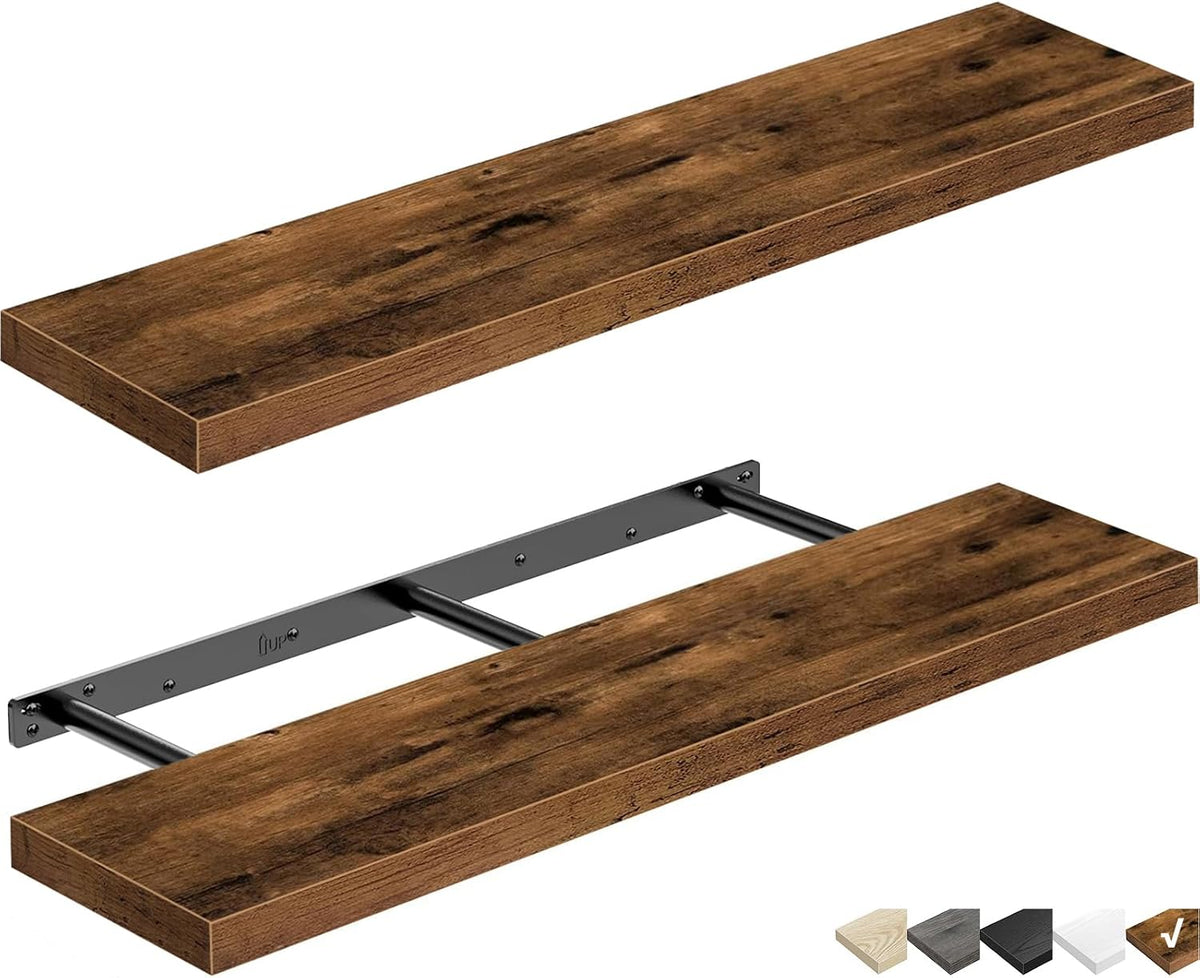 QEEIG Long Floating Shelves for Wall (Brown, Set of 2, 31.5")