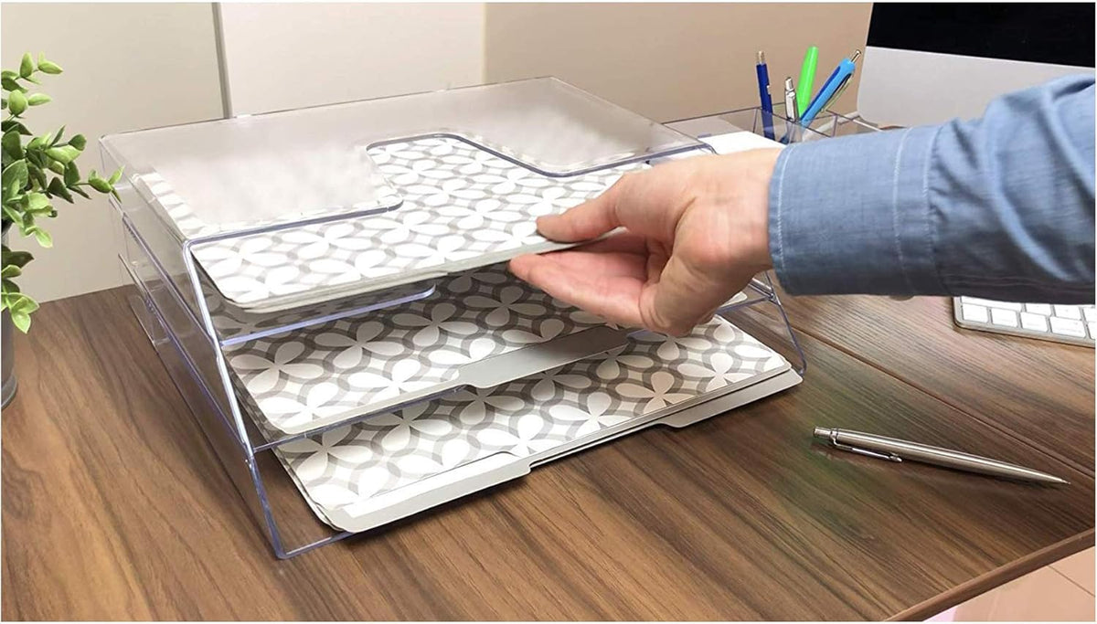 Acrimet Horizontal Triple File Folder Organizer Sorter, Letter Size, Clear