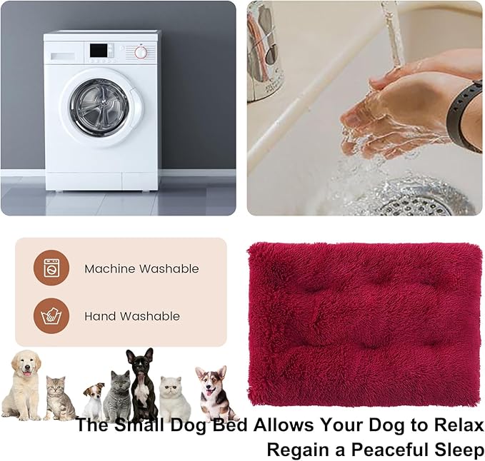 Dog Crate Mat, Dog Bed for Large Dogs, Comfy Fluffy Kennel Pad Anti-Slip for Dog beds & Furniture, Quilted Dog Bed for Pets for Medium/Small Dogs Cats (Color : Red, Size : 36x25)