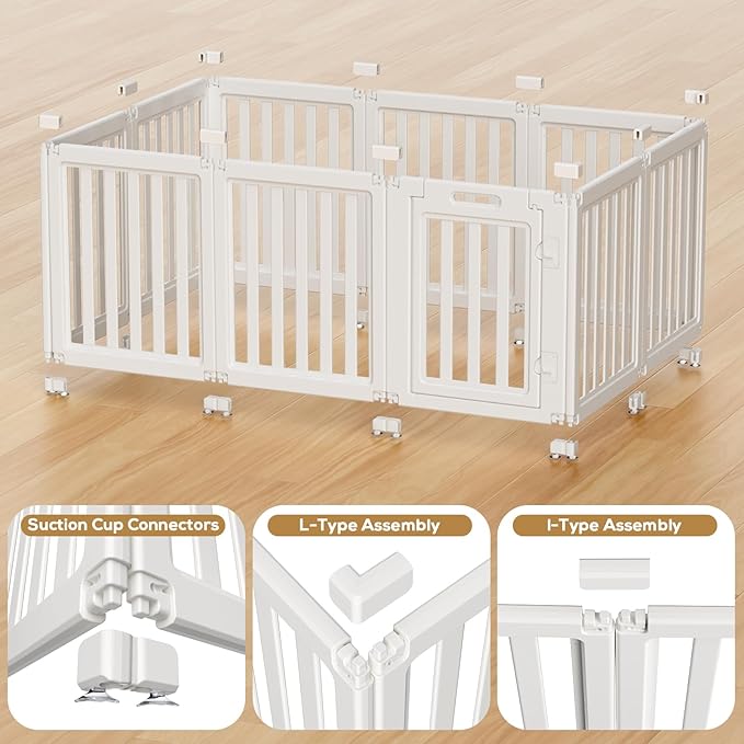 Clear Dog Play Pen,Pet Playpen with Door,Easy to Clean and Install Puppy pens for Both Indoor and Outdoor use (White, 30.3 inch Height, 10 Panels)