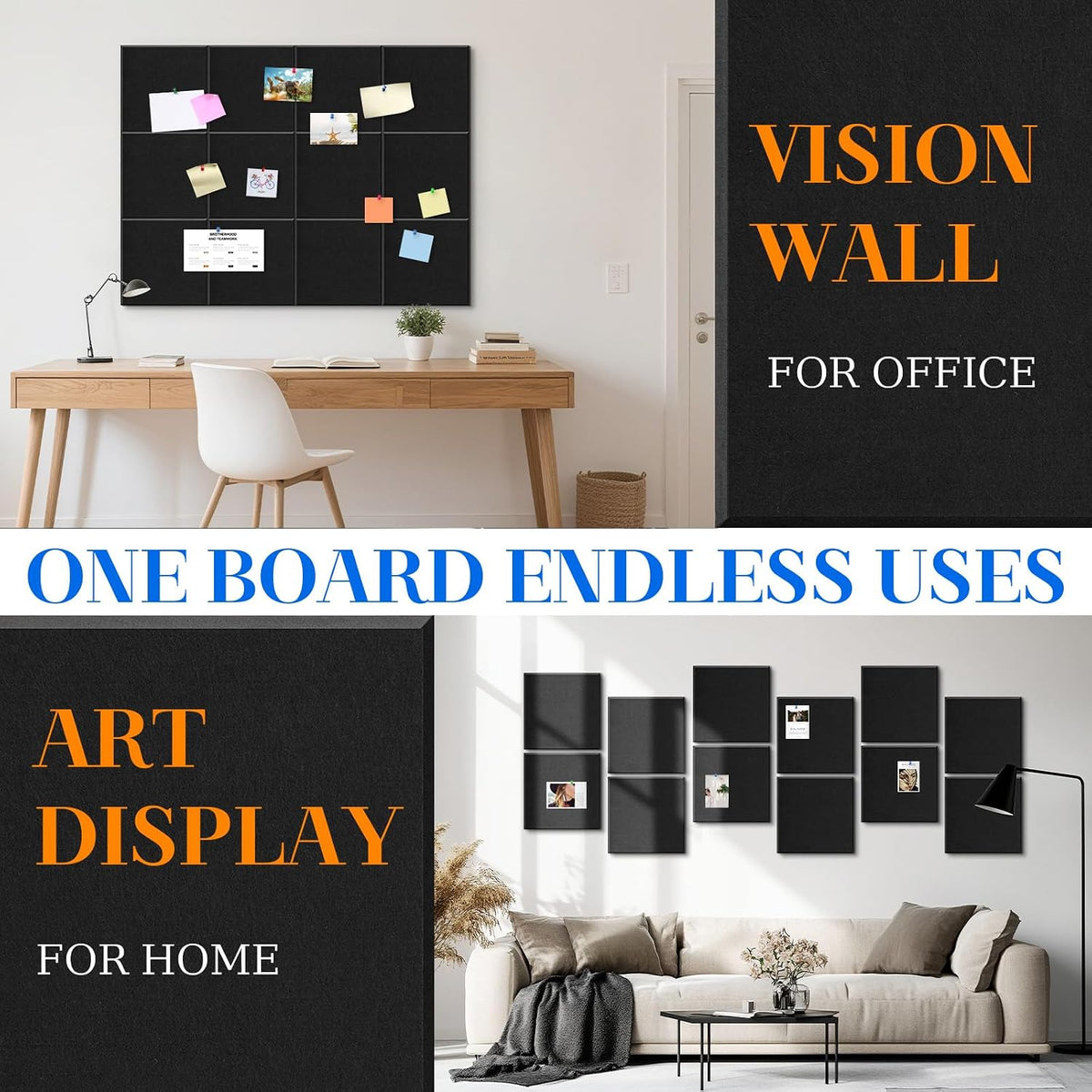DOLLAR BOSS Felt Cork Board Tiles 48" x 36" Bulletin Board, 12 Pcs Black