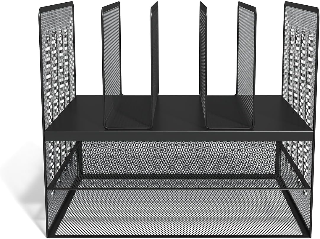 TRU RED Wire Mesh File Organizer, 7-Compartment, Matte Black