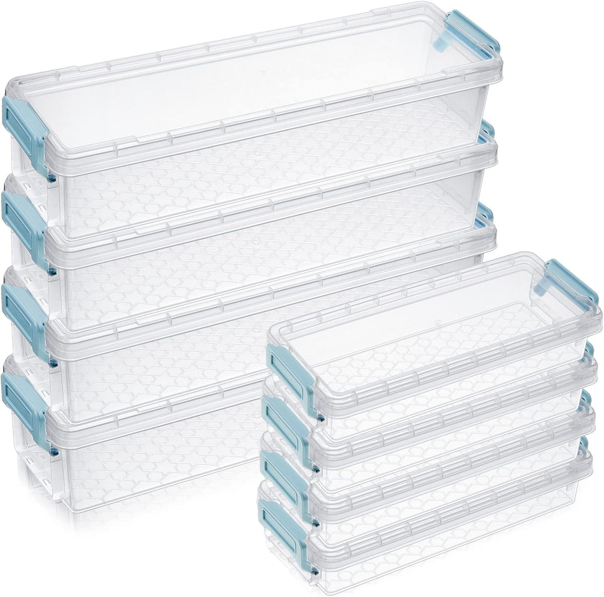 Gueevin 8 Pcs Plastic Pencil Case Stackable Clear Pencil Box with Latching Lid Long Plastic Stationery Pen Case Bulk for Crayon Marker Drill Bits School Office Supplies, 2 Sizes
