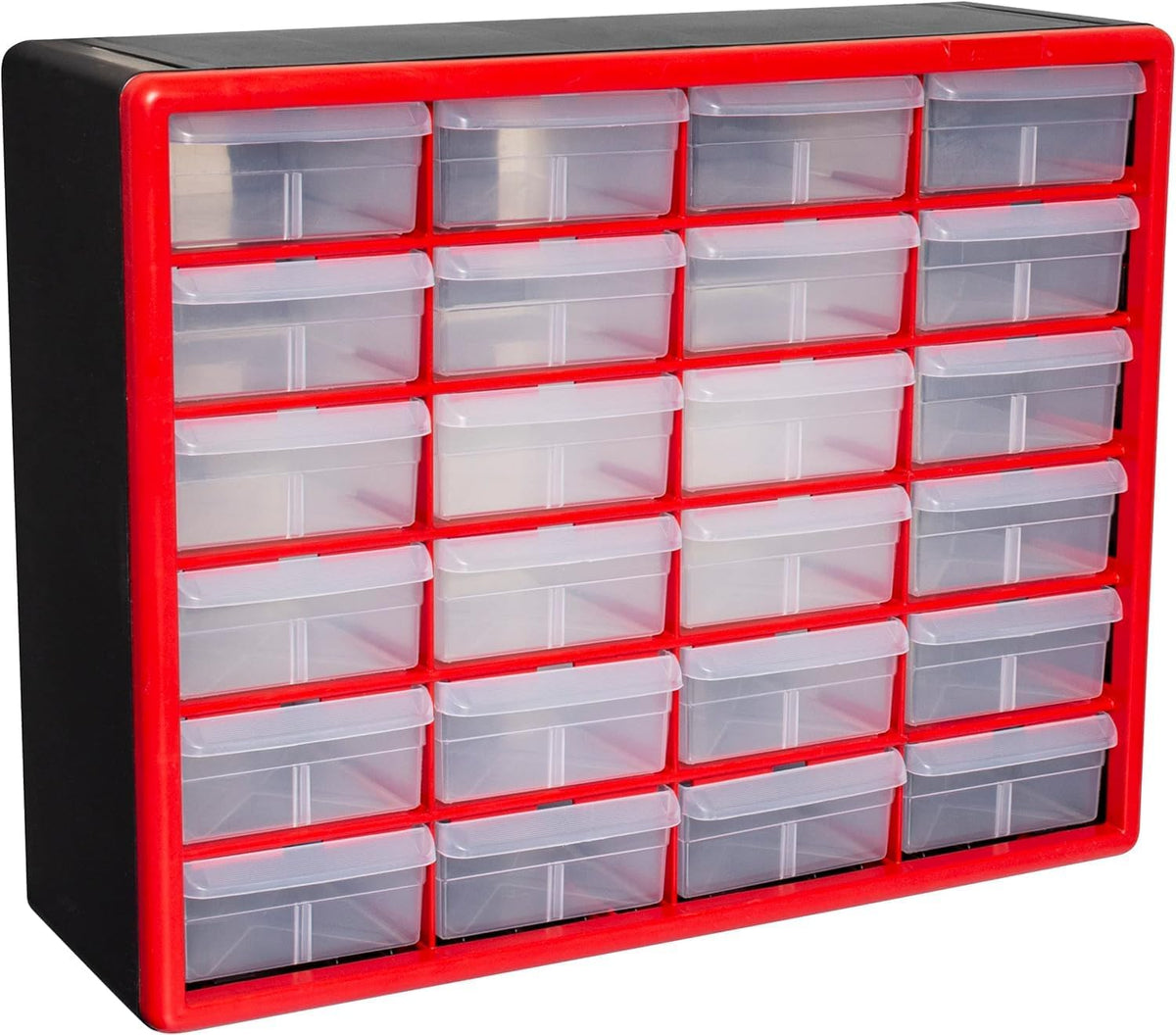 Akro-Mils 10124, 24 Drawer Plastic Parts Storage Hardware and Craft Cabinet, 20-Inch W x 6-Inch D x 16-Inch H, Red