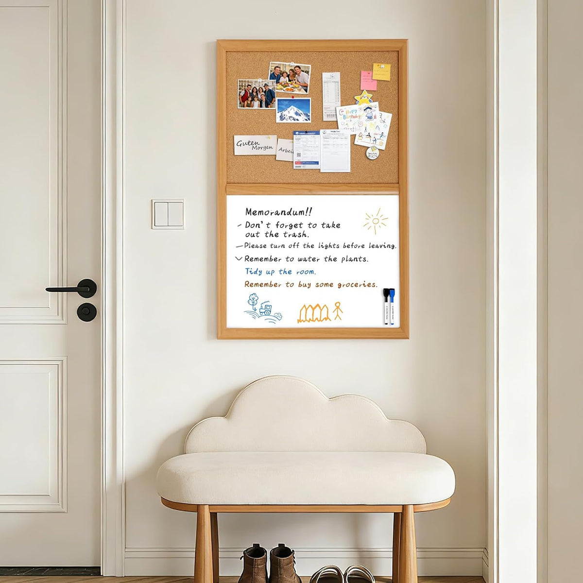 ARCOBIS Cork Board White Board Combo with MDF Wood Frame