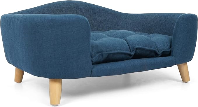 Dog Sofa Couch Bed for Small Dogs, Durable Fabric Rectangle Pet Sofa with Soft Cushion, Modern Elegant Elevated Mini Dog Couch Bed with Backrest and Armrests, Navy Blue