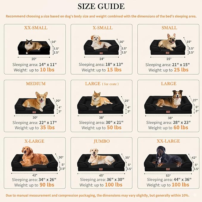 Comfort Expression Orthopedic Dog Bed for Extra Large Dogs 45x35 Inch, Waterproof Supportive Egg Crate Foam XL Pet Bed with Removable Bolsters, Dog Couch with Washable Cover & Non-Slip Bottom, Black