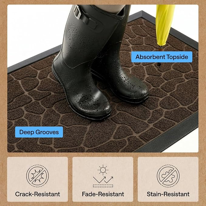 GORILLA GRIP 100% Waterproof All-Season WeatherMAX Doormat, US Designed Natural