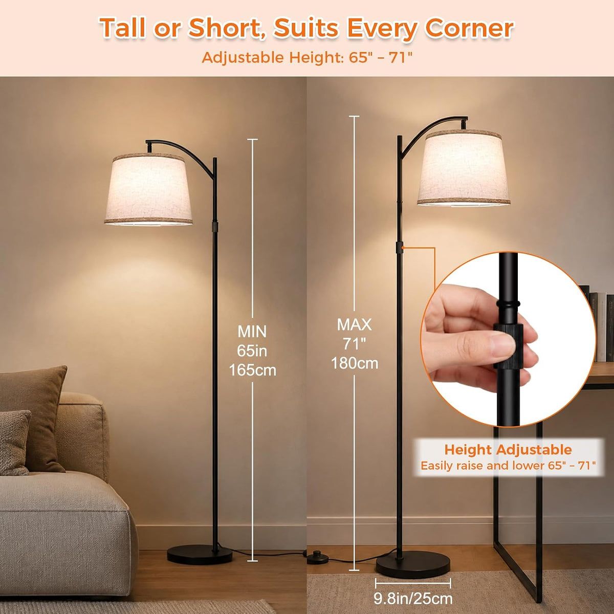 Unicozin 2000LM Floor Lamp, 65"-71" Adjustable Standing Lamp with 18W LED