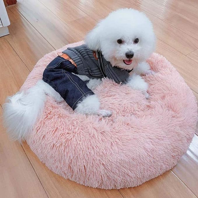 Warming Round Dog Bed for Small, Medium and Large Dogs & Cats, Short & Long Plush Pet Bed, Luxurious Faux Fur Donut Cuddler, Bolster Pet Bed & Sofa, Machine Washable 40CM 16Inch