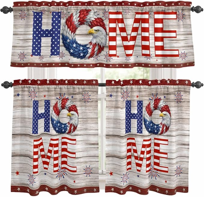 4th of July Kitchen Curtains Set 3 Piece